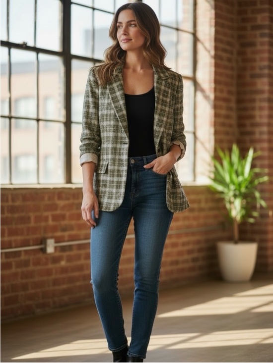 Sans Souci Jackets & Blazers - Sans Souci Green Plaid Blazer w/Sequins